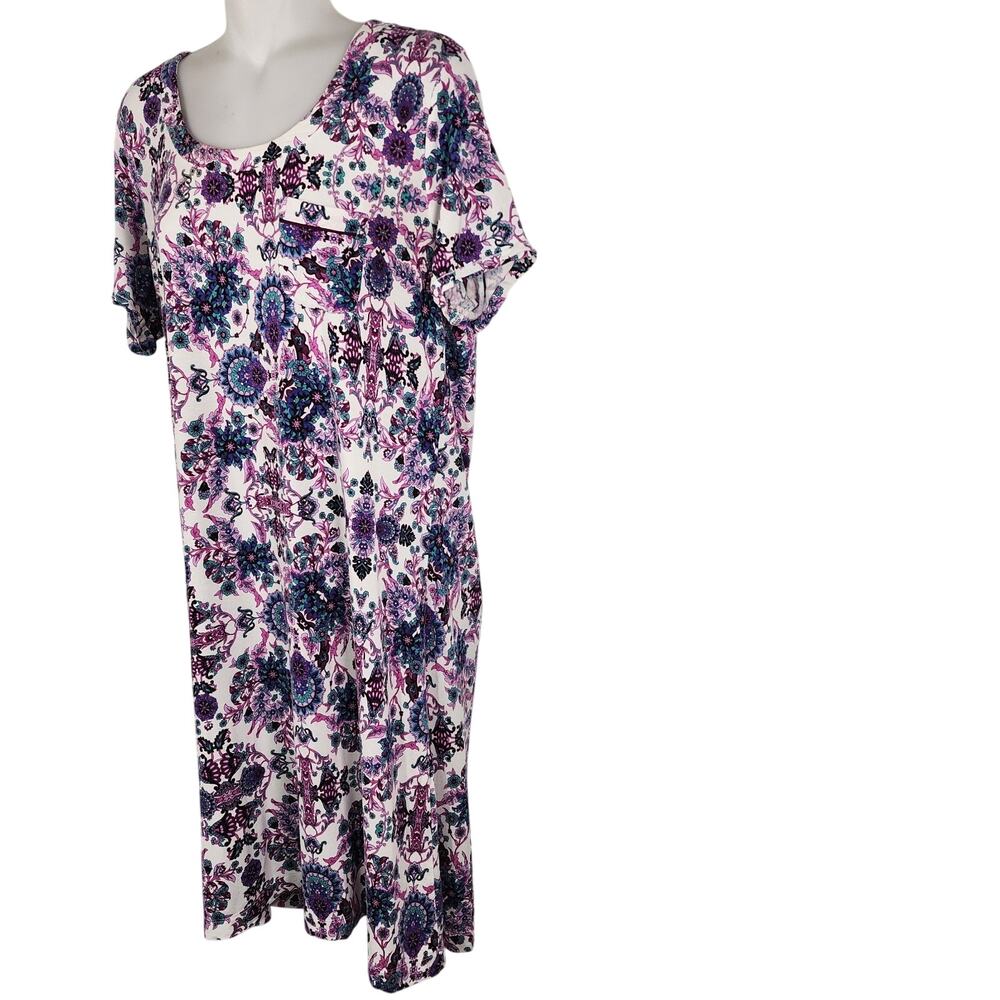 Soma Cool Nights Sleep Shirt Purple Ivory Floral Short Sleeve Nightgown Pocket M - Picture 7 of 9